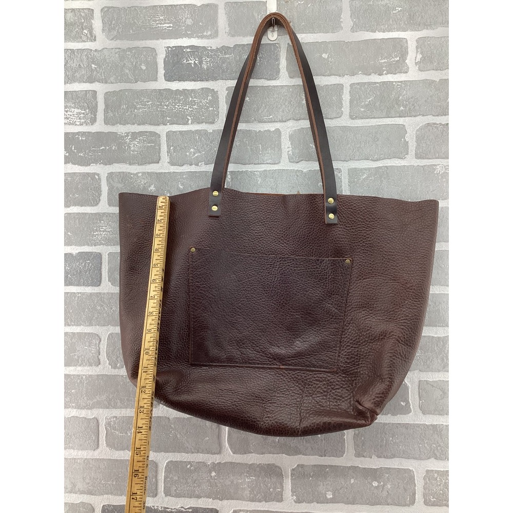Portland Leather Goods Oversized Tote Bag Dark Brown Pebbled Leather Handmade - Picture 3 of 6